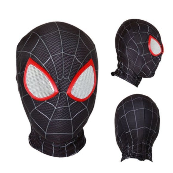 Premium Black Spider Man Miles Morales Elastic Mask Costume Lycra Adult - Picture 3 of 3